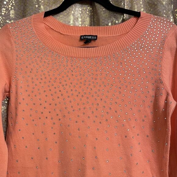 Express sweater, long sleeve peach color with iridescent rhinestones, size S - Picture 3 of 6